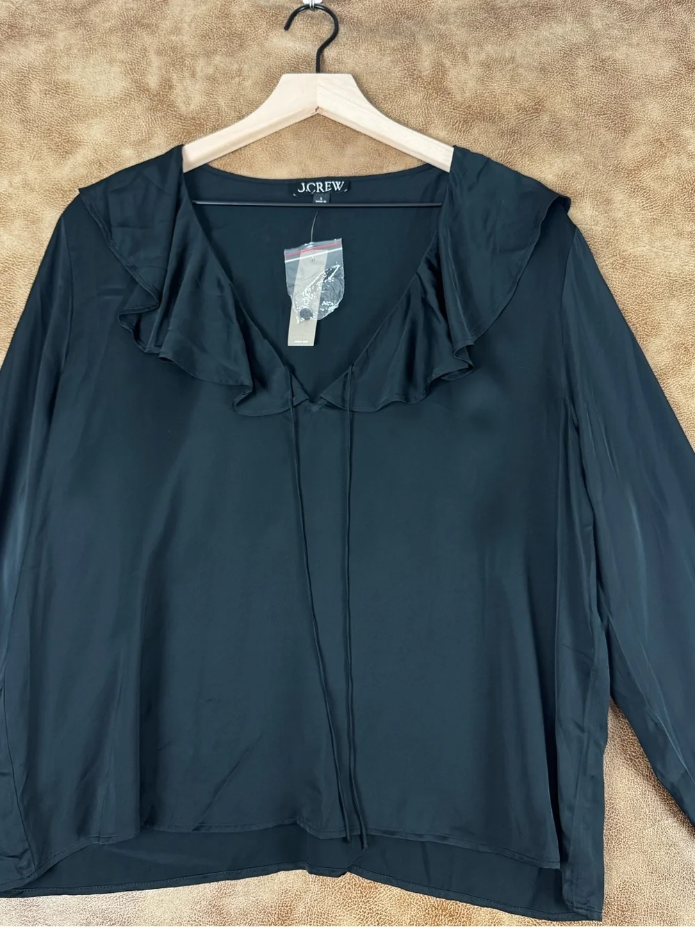 J. Crew Black Ruffle Tie-Neck Blouse